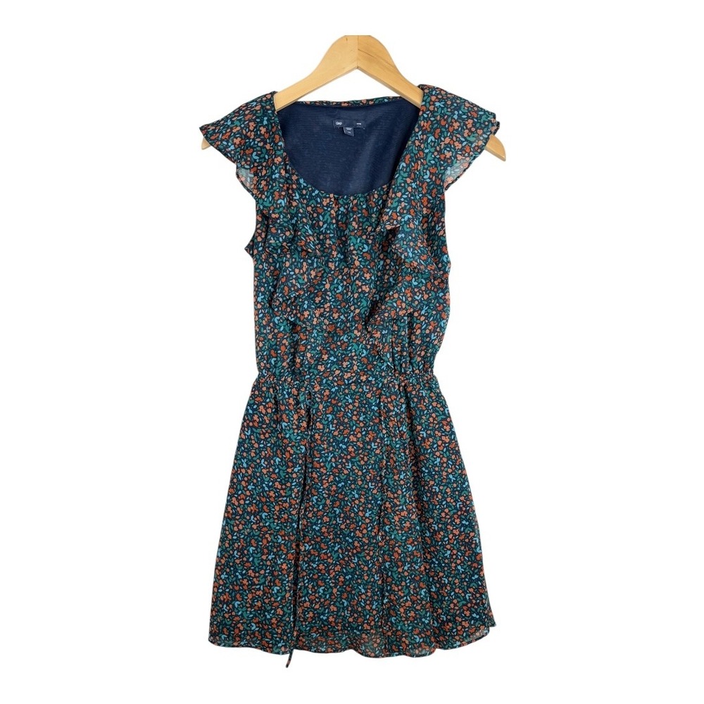 Gap Women's Floral Flutter Sleeve Tie Waist Mini Dress Size XS Green Orange